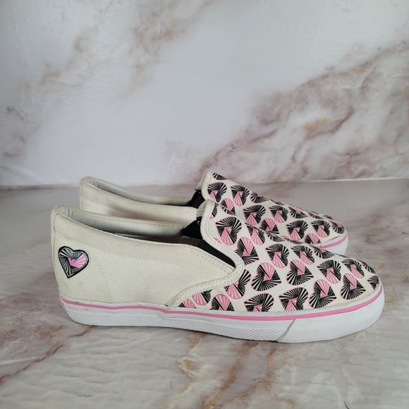Vision Street '80s Pink Black Tattoo HYPNO HEART Slip-On Skater Canvas Shoes - Picture 7 of 10